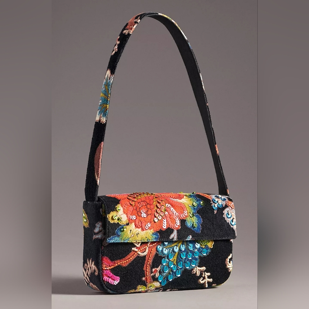 Anthropologie The Fiona Shoulder Bag: Velvet Botanical Edition